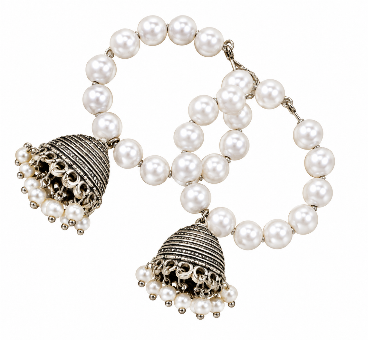 Silver White Pearl Jumka Earrings